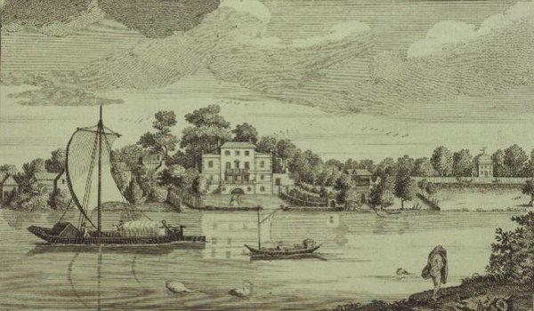 منظر لمنزل السيد بوب المحتفل به في تويكنهام ، حوالي عام 1750 (نقش) بواسطة روبرت ساير