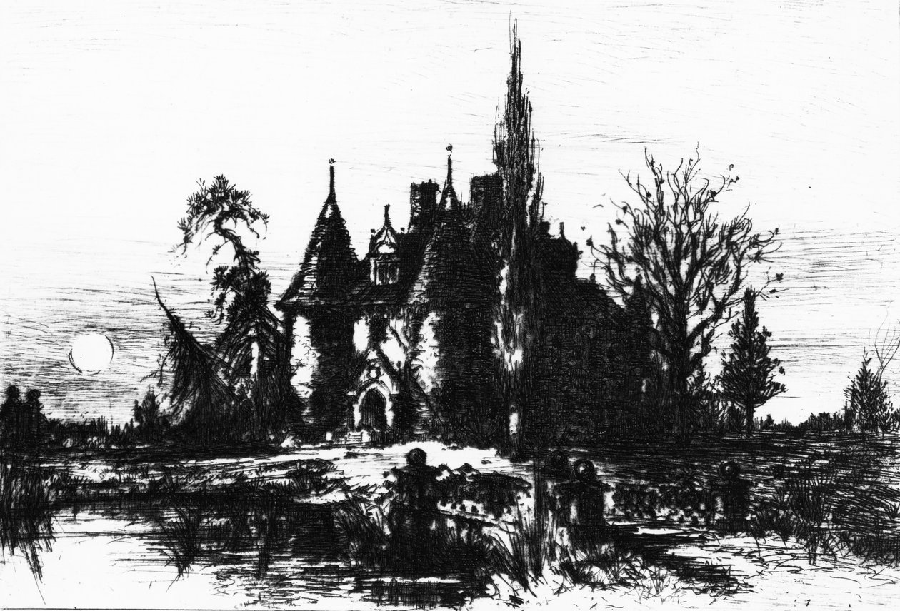 The House of Usher ، توضيح من `` أعمال إدغار آلان بو &39;&39; ، 1884 بواسطة روبرت سوين جيفورد