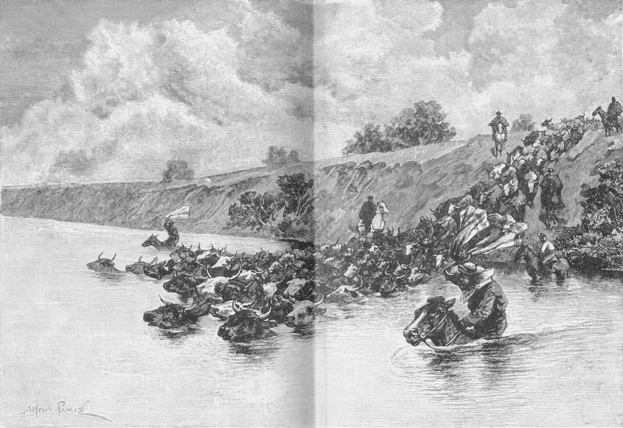 قطيع من الماشية يعبر أوروغواي ، c1885 ، 1890 بواسطة روبرت تايلور بريتشيت