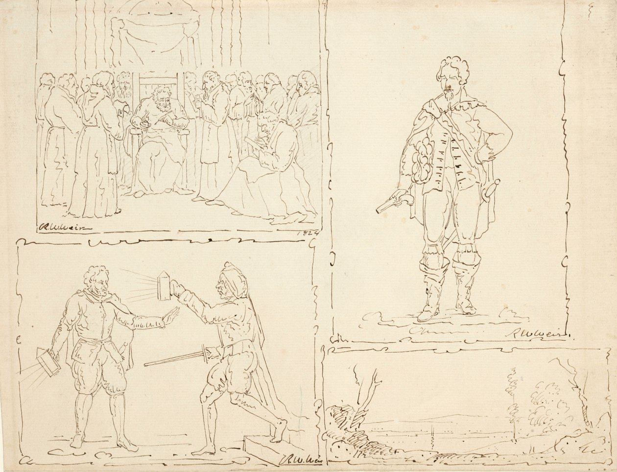 أربع رسومات ، 1824 (قلم وحبر بني على ورق مصقول) بواسطة روبرت والتر وير