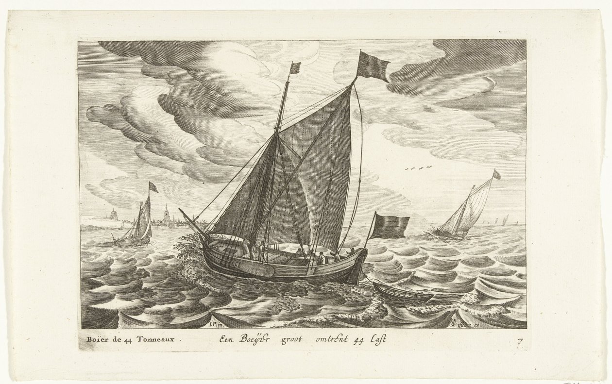 بويير Een Boeijer groot about 44 Last / Boïer de 44 Tonneaux (العنوان على الجسم) Hollandse scheepstypen ، 1627 (عنوان السلسلة) سفن مختلفة لا تذكر المقاطعات / أيقونات السفن الهولندية المختلفة التي يكون استخدامها أساسًا في مياه بواسطة روبرت دي بودوس (ربما)