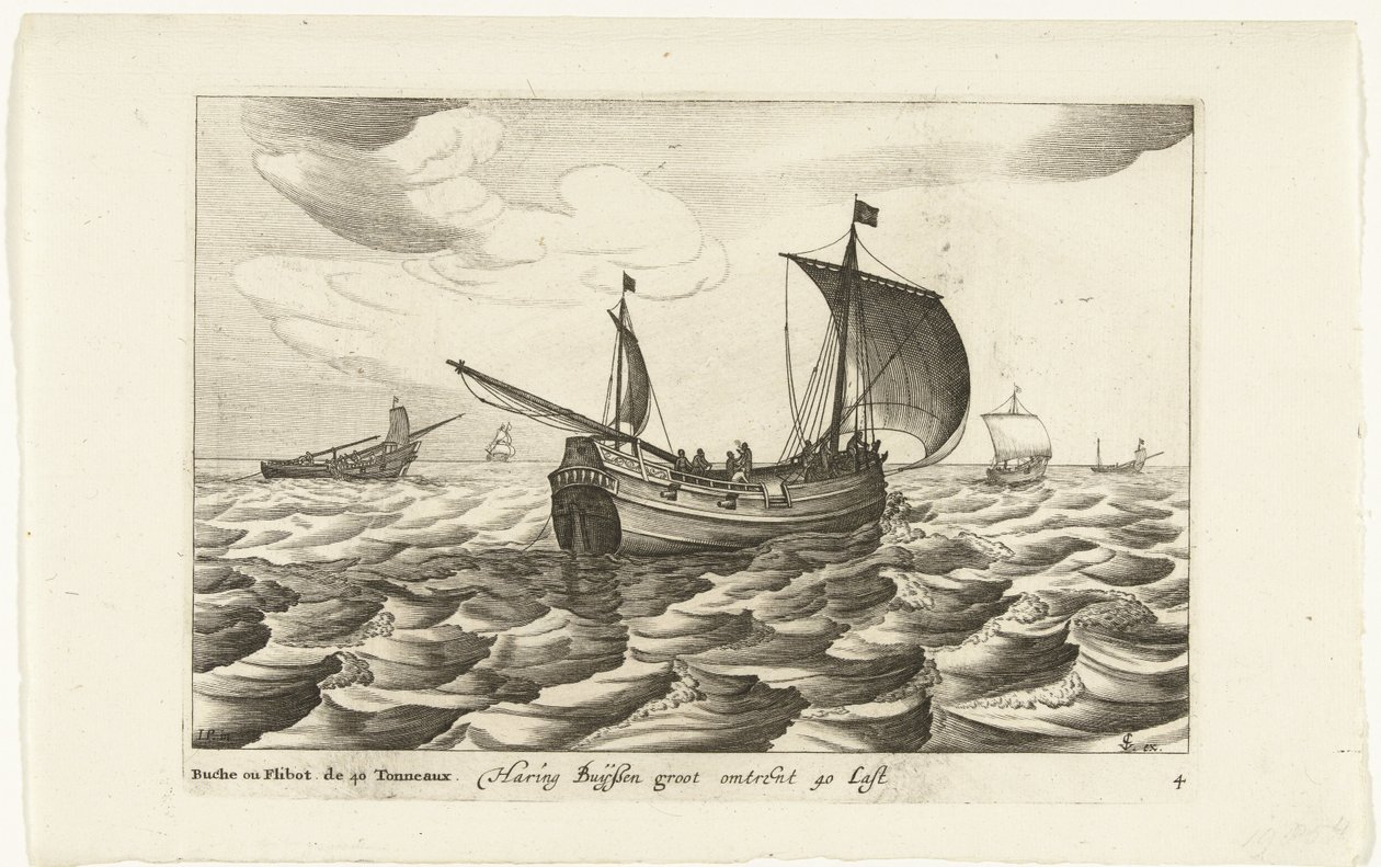 Haringbuizen Haring Buyssen groot about 40 Last / Buche ou Flibot de 40 Tonneaux (العنوان على الكائن) Hollandse scheepstypen ، 1627 (عنوان السلسلة) لا توجد سفن مختلفة لا تستخدم في المقاطعات / الأيقونات الخاصة بالسفن الهولندية المختلفة التي يتم استخدامها بواسطة روبرت دي بودوس (ربما)
