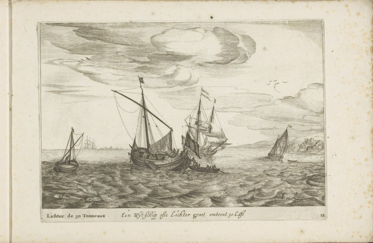 ويجدشة من ليختر Een Wyt-schip ofte Lichter groot حوالي 30 Last / Lichter de 30 Tonneaux (العنوان على الكائن) لا توجد سفن متنوعة في حد ذاتها في المقاطعات الموحدة بواسطة روبرت دي بودوس (ربما)