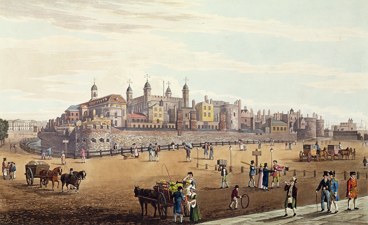 منظر لبرج لندن والنعناع ، الحانة. بواسطة Colnaghi und Co، 1821 (ألوان مائية) بواسطة روبرت الأكبر والأصغر هافيل