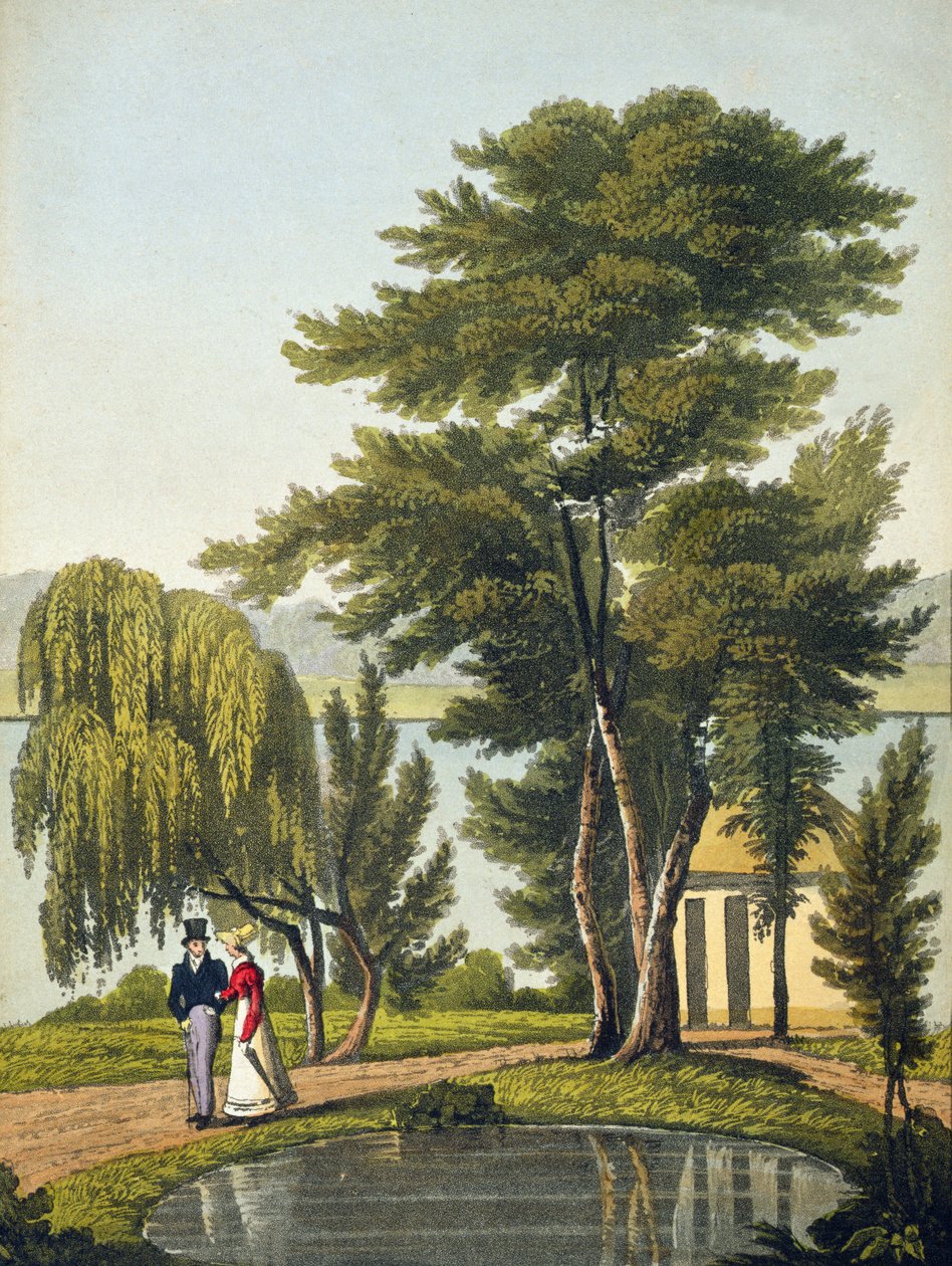 كليفتون ، من "الطبيعة" ، أو تبديل الطبيعة المطلق للآراء على نهر التايمز ، c.1825 (ألوان مائية يدوية) بواسطة روبرت الأصغر هافيل