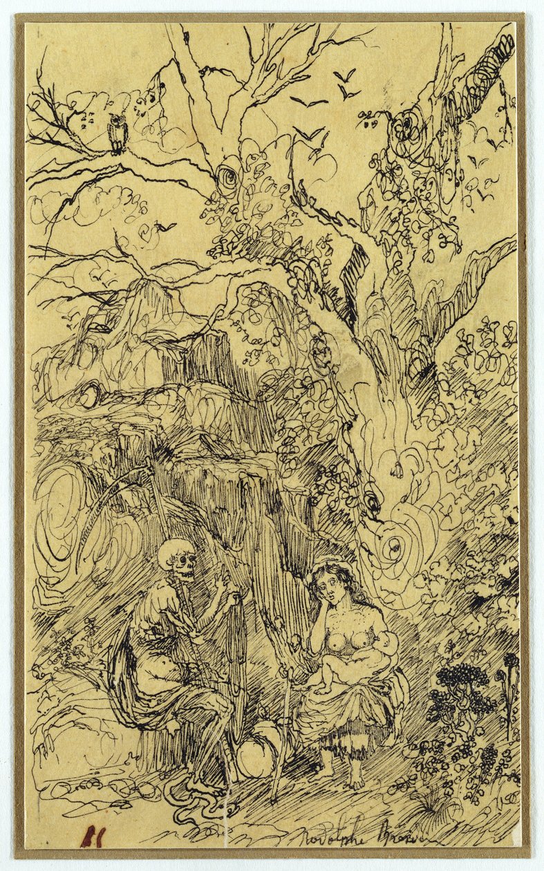 الأم والوقت (La Mere et le Temps) ، c.1857-61 (حبر وقلم هنديان على ورق) بواسطة رودولف بريسدين