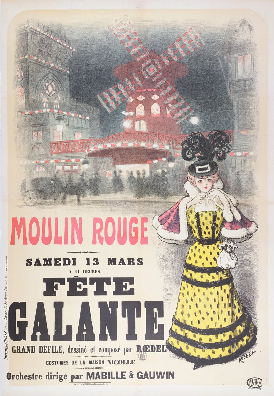ملصق إعلاني عن "Fete Galante" في مولان روج ، مونمارتر ، باريس. أواخر القرن التاسع عشر بواسطة روديل