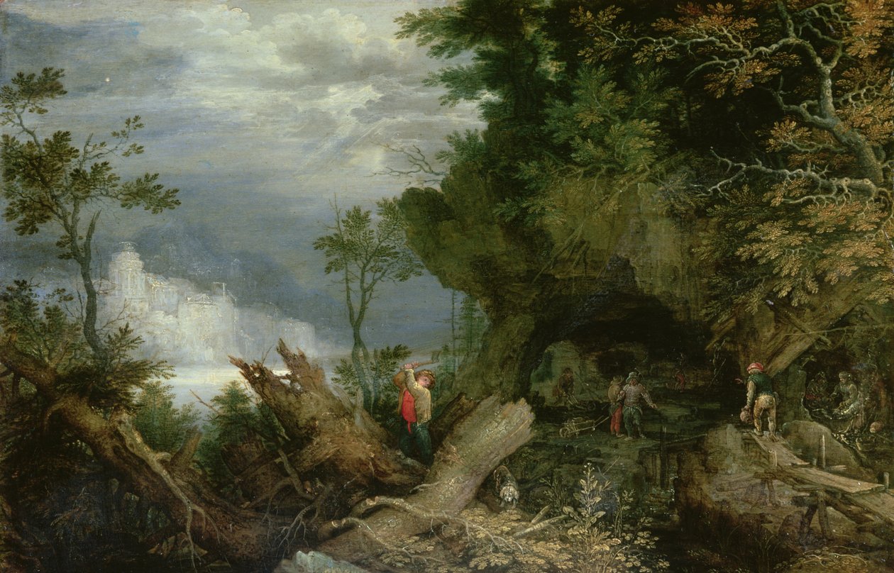 منظر صخري مع مدخل منجم بواسطة Roelandt Jacobsz. حفظ