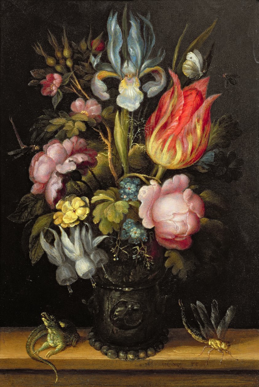 قطعة زهور مع رومر ، c.1615 (زيت على النحاس) بواسطة Roelandt Jacobsz. حفظ