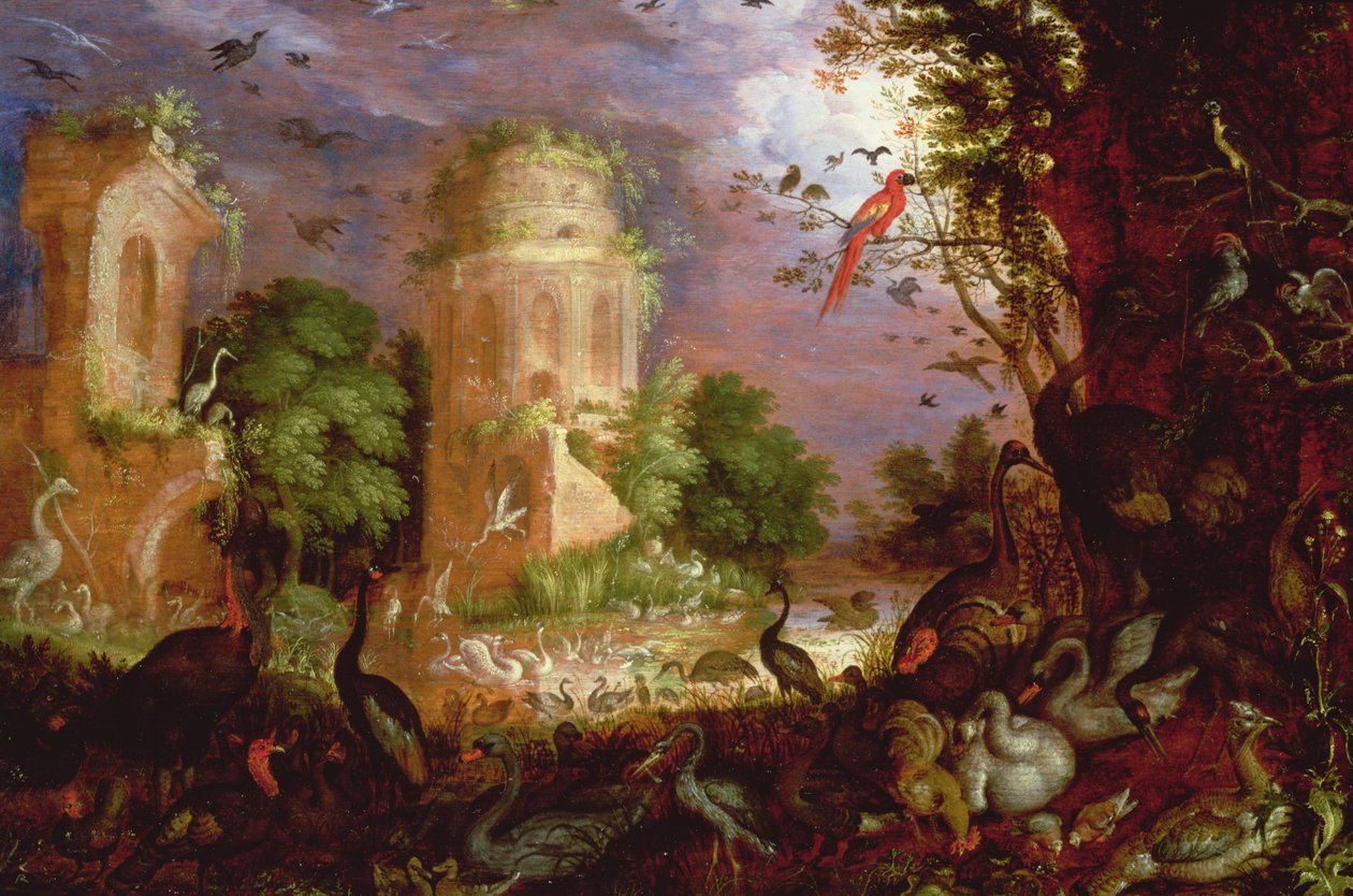 المناظر الطبيعية للغابات مع الطيور والطيور بواسطة Roelandt Jacobsz. حفظ