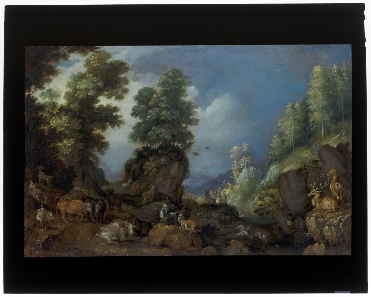 المناظر الطبيعية الصخرية مع الحيوانات بواسطة Roelandt Jacobsz. حفظ