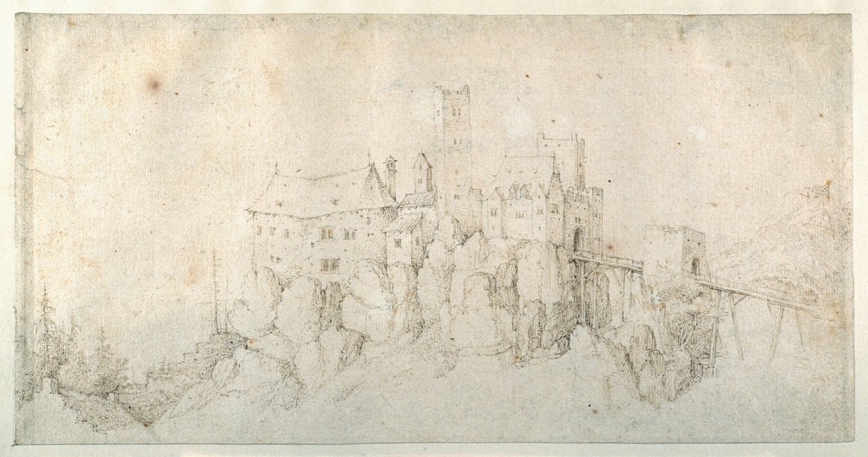 A castle on a crag (pen & brown ink on paper) بواسطة Roelandt Jacobsz. حفظ