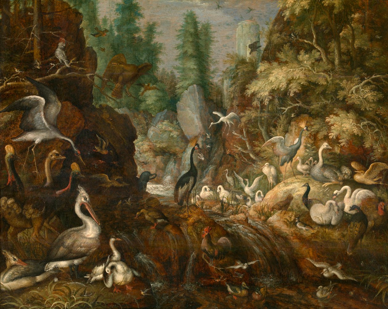 جنة الطيور (زيت على لوح) بواسطة Roelandt Jacobsz. حفظ