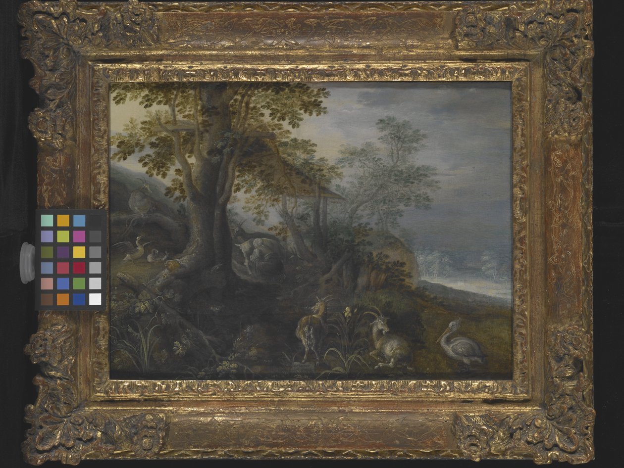 منظر طبيعي مع حيوانات (زيت على خشب) بواسطة Roelandt Jacobsz. حفظ