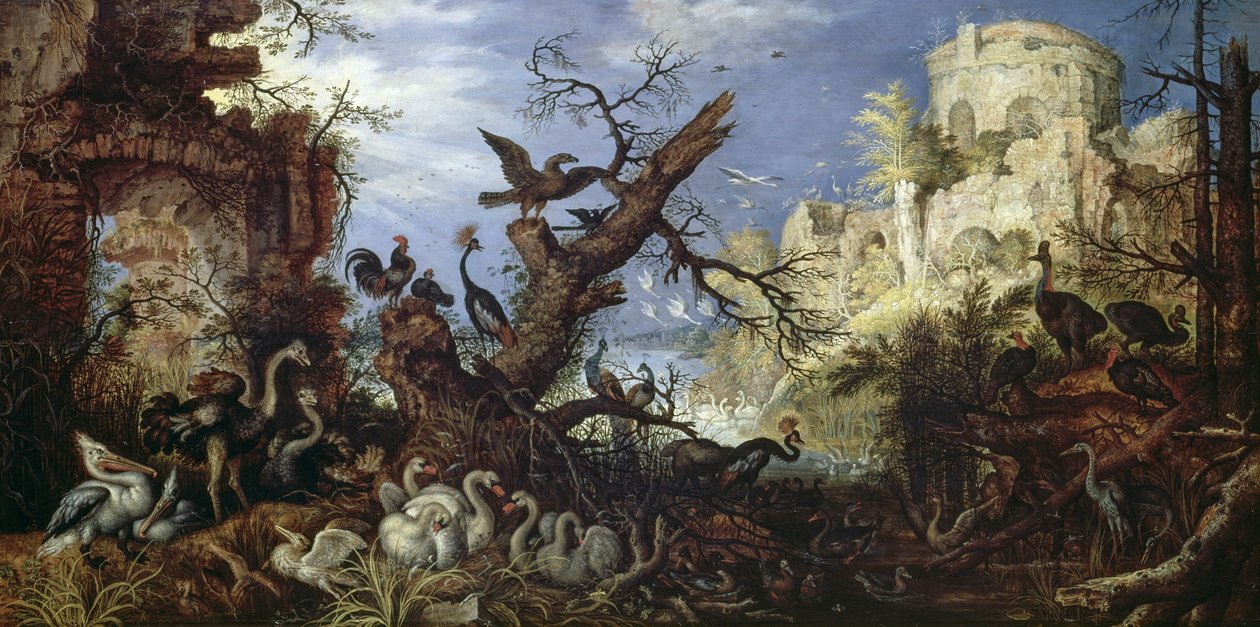 المناظر الطبيعية مع الطيور بواسطة Roelandt Jacobsz. حفظ