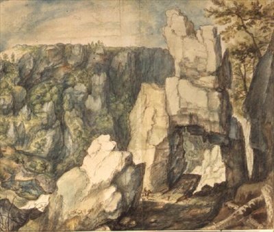 ماونتن لاندسكيب (قلم وحبر بني ، ألوان مائية) بواسطة Roelandt Jacobsz. حفظ
