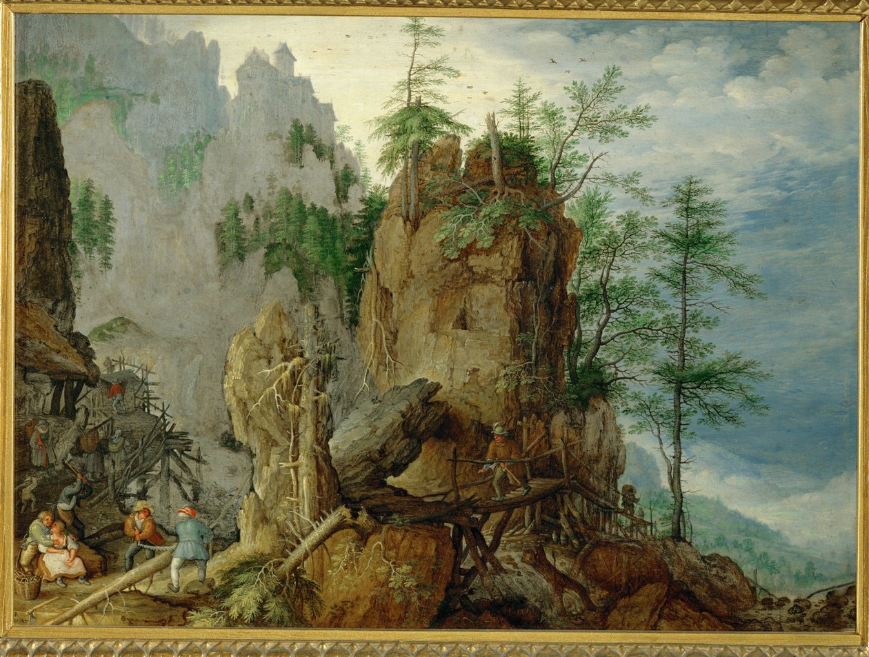 منظر طبيعي جبلي مع (نحاس) بواسطة Roelandt Jacobsz. حفظ