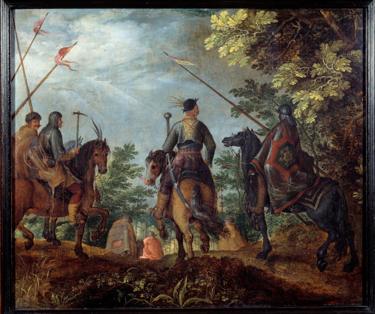 الفرسان البولنديون يمشون في الغابة. اللوحة ل Roelant (Roelandt) Savery (1576-1639) بواسطة Roelandt Jacobsz. حفظ