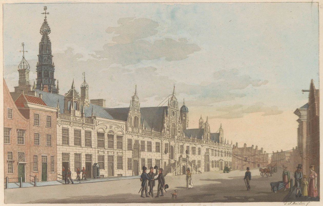 بريسترات في ليدن ، حوالي 1825 منظر لـ Breestraat و City Hall في Leyden / Vue Sur la rue dite Breestraat et l