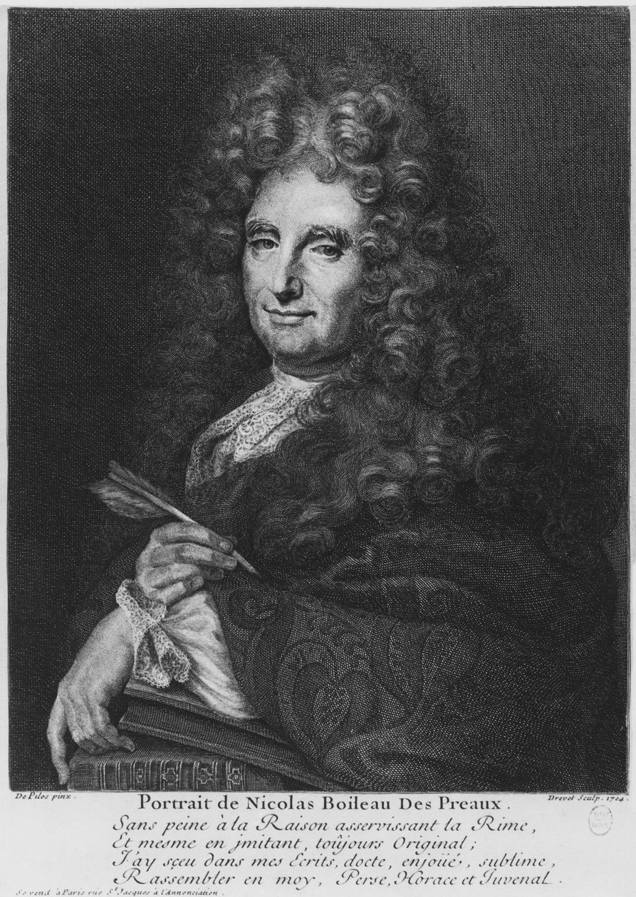 صورة لنيكولاس بويلو ، المعروف باسم Boileau-Despreaux ، محفورة بواسطة بيير دريفت (1663-38) 1704 بواسطة روجر دي بايلز