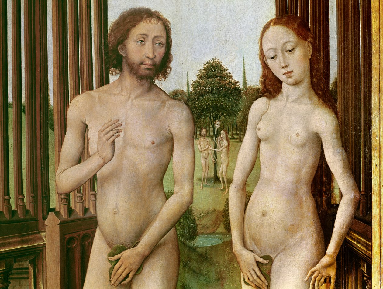 بالثلاثي من الفداء ، اللوحة اليسرى: طارد آدم وحواء من الجنة ، 1455-59 (زيت على الخشب) بواسطة روجير فان دير ويدين