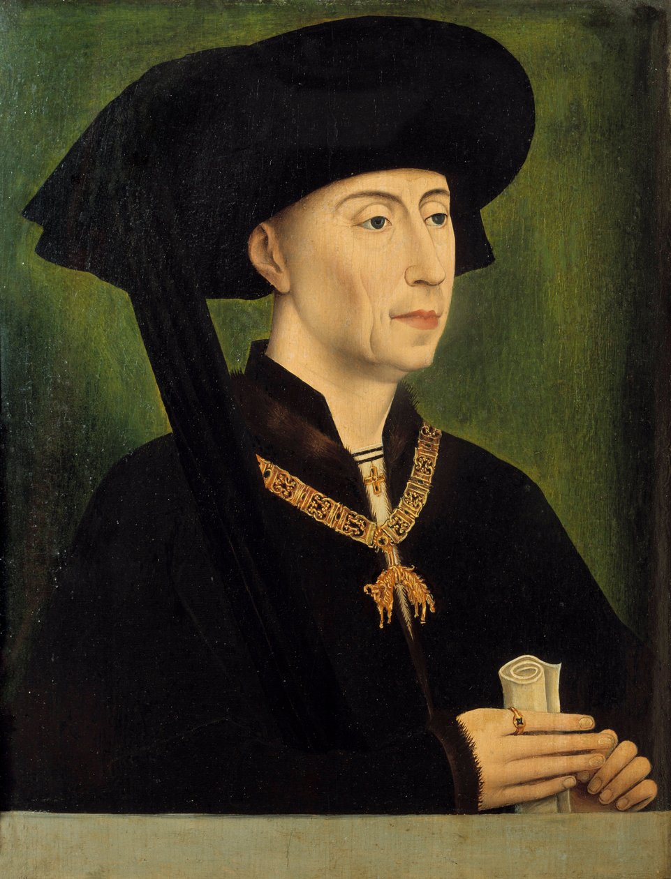 Portrait of Philippe the Good (1396-1467), Duke of Burgundy Painting by Roger (Rogier) van der Weyden (1400-1464) 15th century Sun. 0,34x0,25 m - Portrait of Philip the Good (1396-1467), Duke of Burgundy. Painting after Roger (Rogier) van der Weyden (1400- بواسطة روجير فان دير (بعد) وايدن