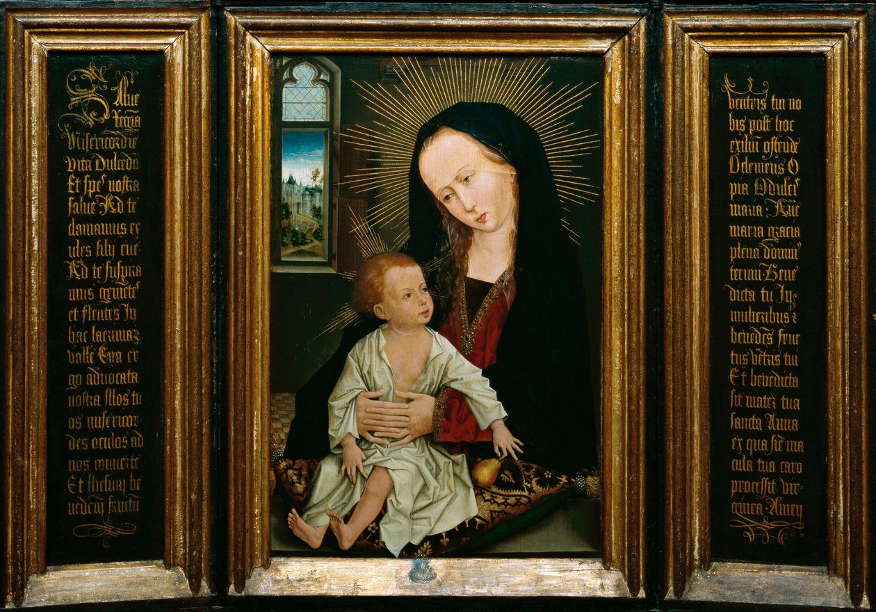 Salve Regina (Salve، O Queen، Catholic Prayer)، تمثيل السيدة العذراء والطفل يحمل الكمثرى (زيت على خشب) بواسطة روجير فان دير ويدين