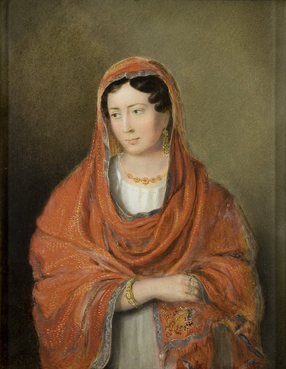 Portrait of a Lady, c.1820 (oil on millboard) بواسطة روليندا شارلز