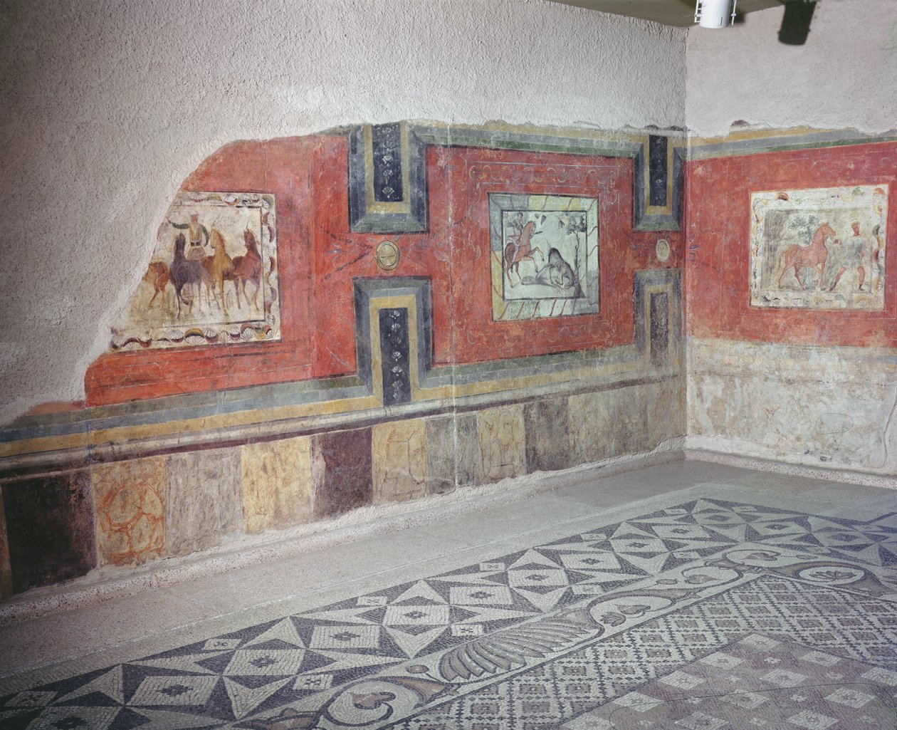 ترميم داخلي لمنزل روماني بأرضيات من الفسيفساء ولوحات جدارية تصور السيرك ومشاهد الصيد (لوحة جدارية وفسيفساء) بواسطة رواية