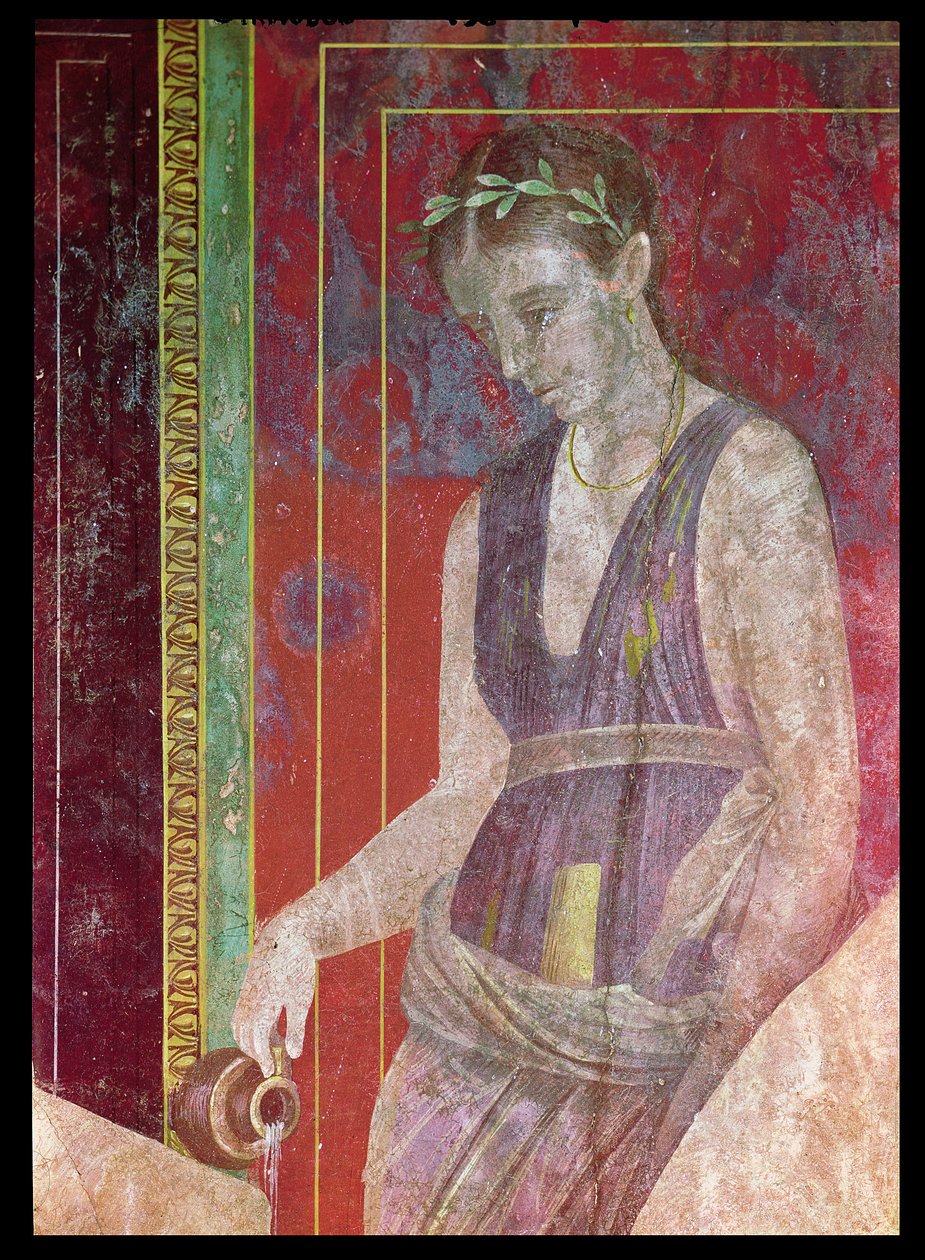 المصاحبة السوائل من إبريق ، الجدار الشمالي ، Oecus 5 ، 60-50 BC فريسكو تفاصيل 57185 بواسطة رواية