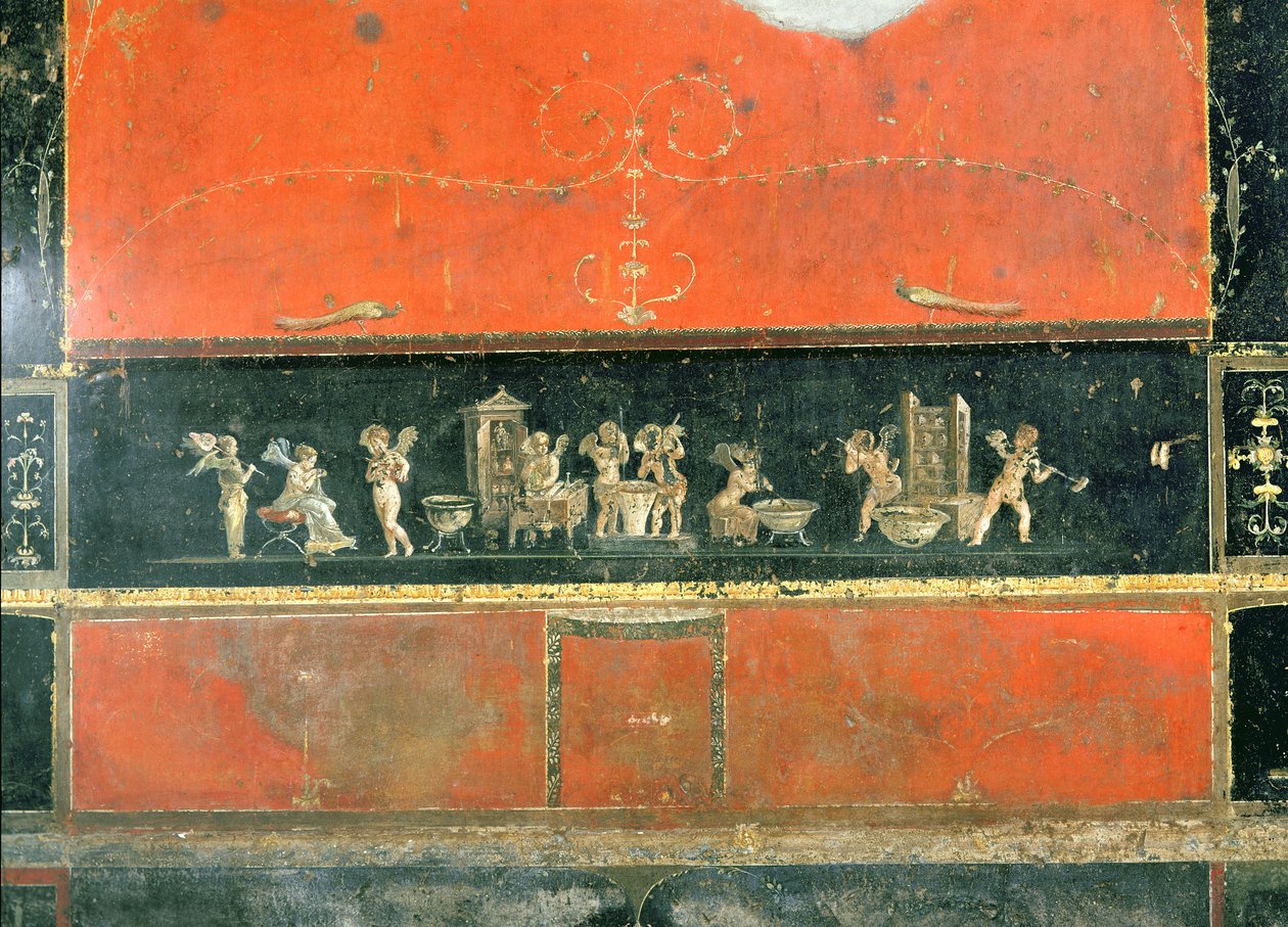الكروب يقوم بالأنشطة اليومية ، من Oecus of the Casa dei Vettii (House of the Vettii) c.50-79 م بواسطة رواية
