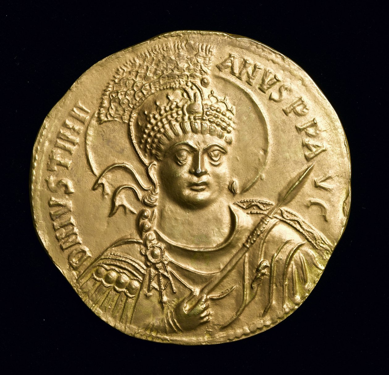 نسخة من الميدالية الذهبية العظيمة لجستنيان الأول (527-65 م) ، مقابل 534 م (النوع الكهربائي) (انظر 257495) بواسطة رواية