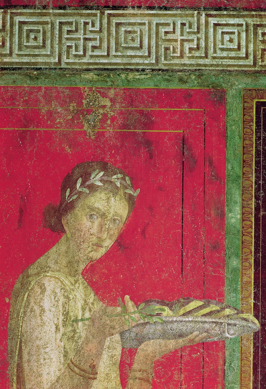 تفاصيل البدء ، من مشهد التعليم المسيحي ، الجدار الشمالي ، Oecus 5 ، 60-50 قبل الميلاد فريسكو انظر أيضًا 20015 بواسطة رواية