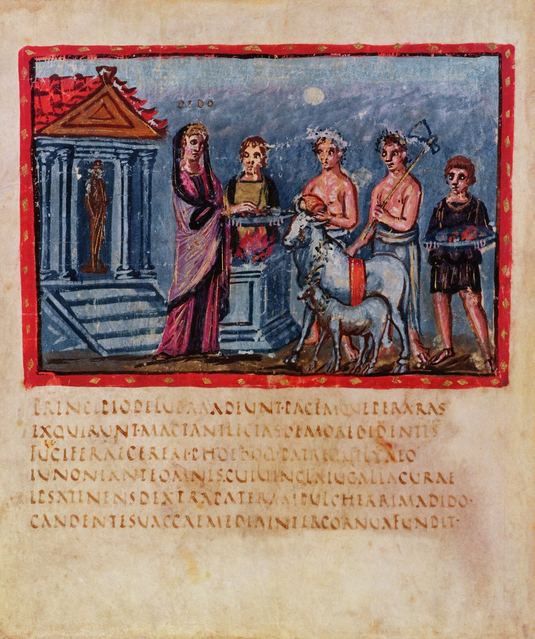 خط العرض 3225 f.33v Dido الذي قدم التضحية من The Vergilius Vaticanus بواسطة رواية
