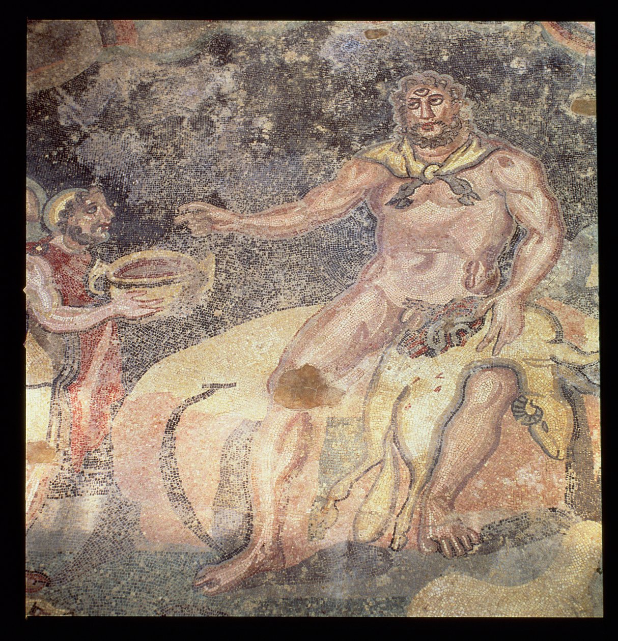 Polyphemus the Cyclops ، الفسيفساء الرومانية ، أوائل القرن الرابع الميلادي (فسيفساء) بواسطة رواية