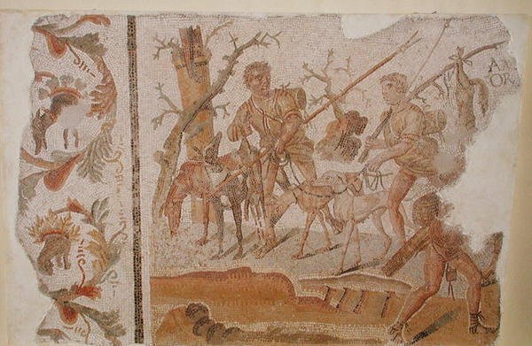 العودة من الصيد ، من المدينة المنورة (الثيبوروس القديمة) ج.280-290 (فسيفساء) بواسطة رواية