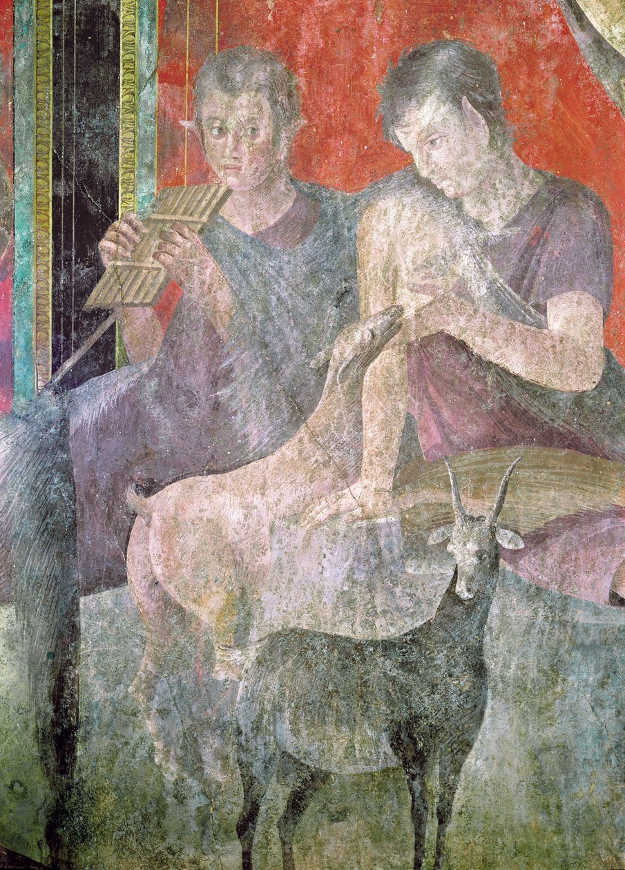 Satyr لعب Panpipes و Nymph الرضاعة الطبيعية عنزة ، 60-50 قبل الميلاد (انظر أيضًا 57187 و 57185) بواسطة رواية