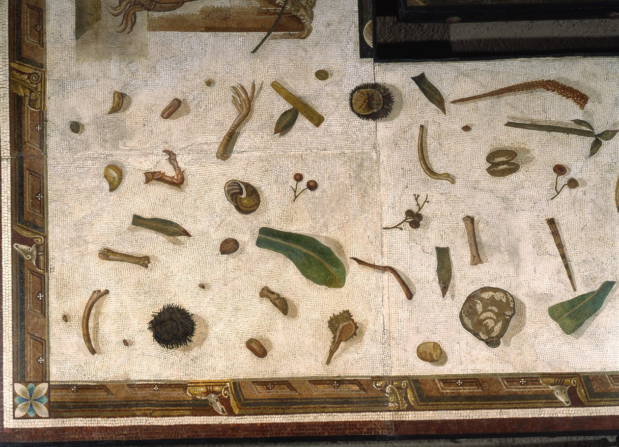 “Asarotos” (Floor unswept) Fragments of mosaic signed by Harakliton from Rome, 2nd century AD, Rome بواسطة رواية