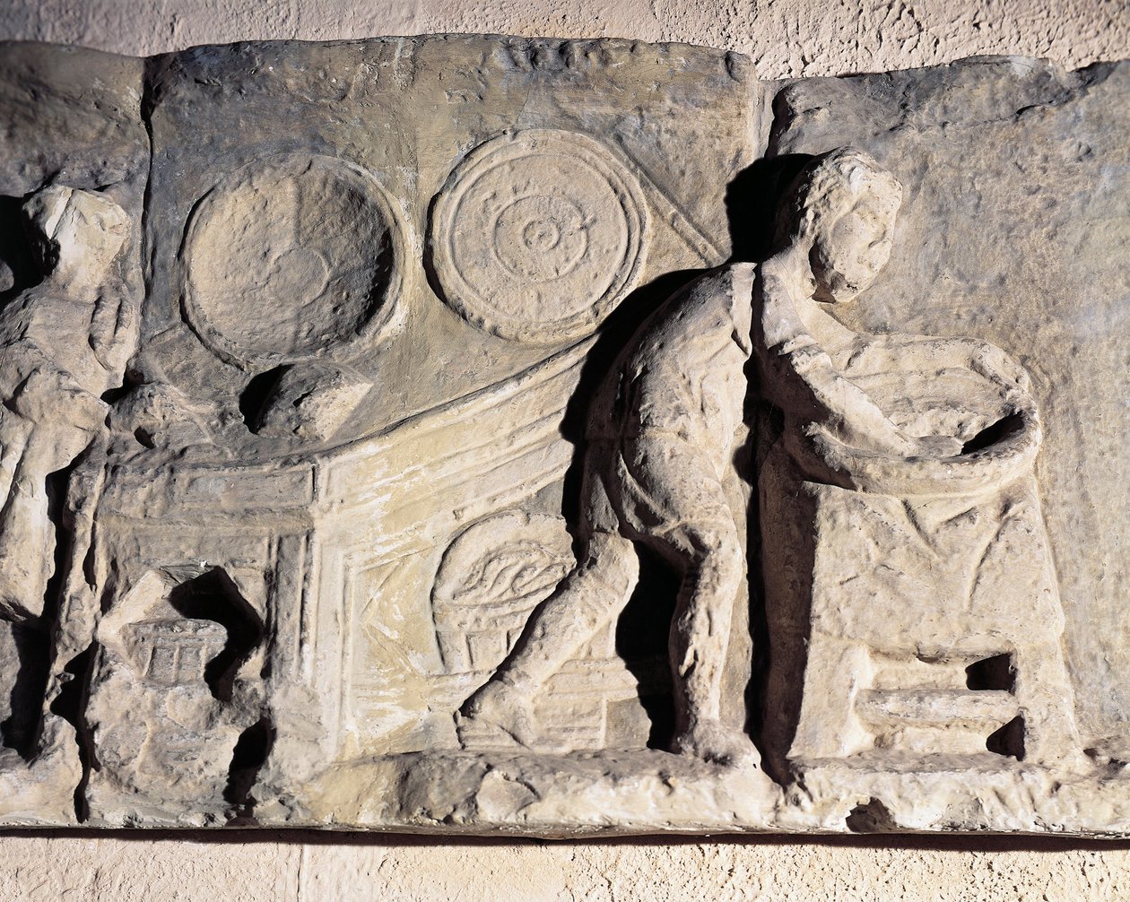 Bas-relief depicting bread making, Roman, 2nd-3rd century AD بواسطة رواية