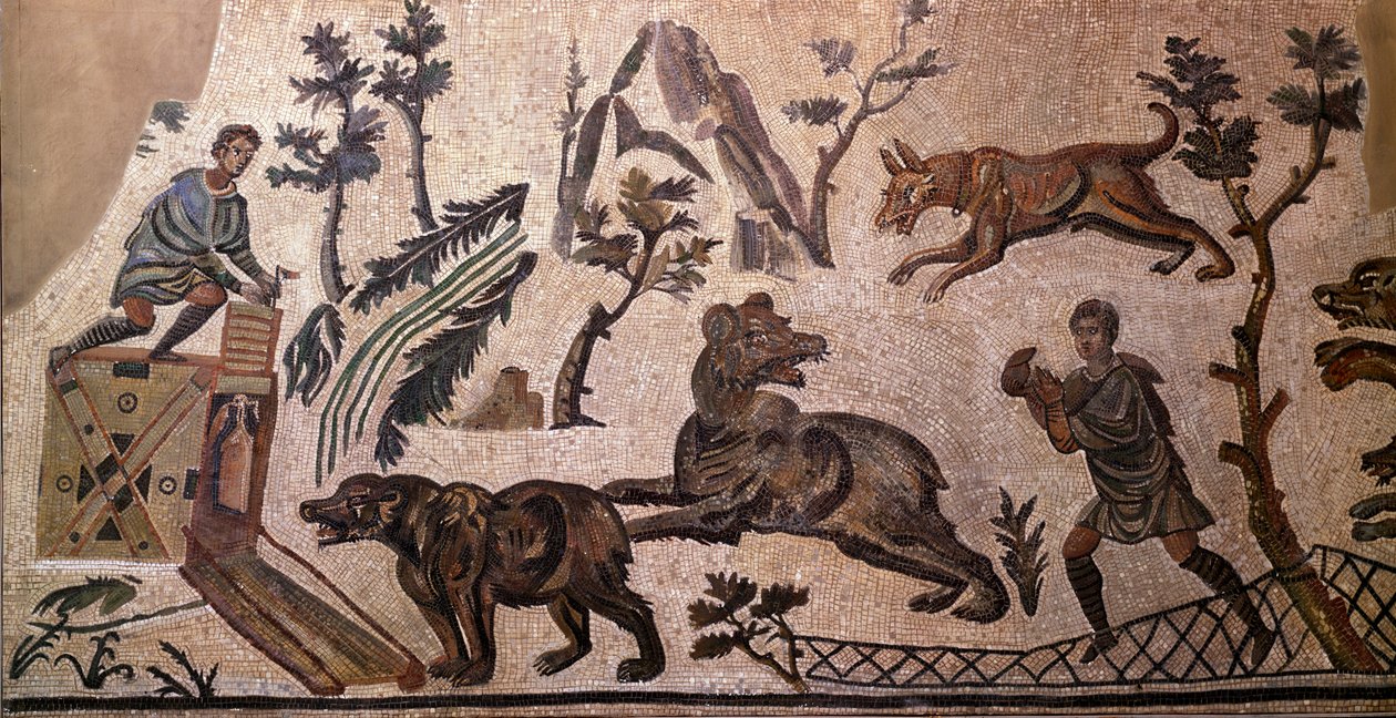 Bear hunting (mosaic, 4th century BC) بواسطة رواية