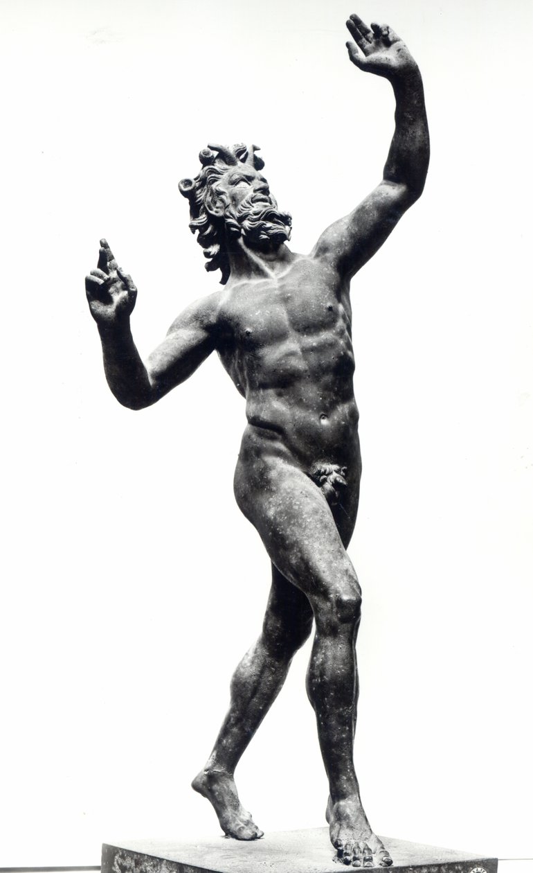 Dancing Faun, from the House of the Faun, Pompeii (bronze) (b/w photo) بواسطة رواية