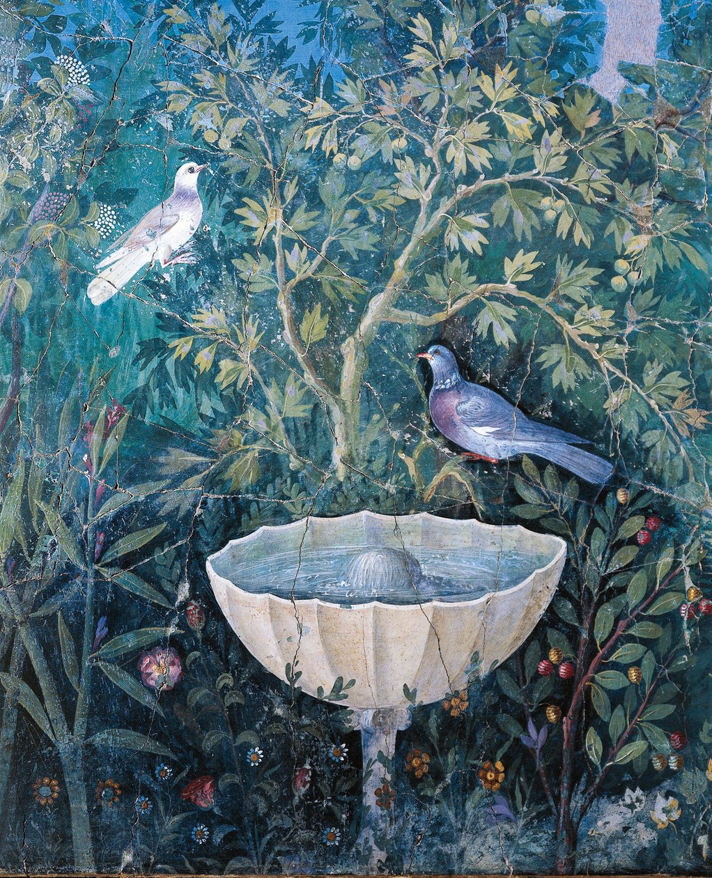 Detail of fountain and birds from a garden painting, House of the Golden Bracelet, Pompeii بواسطة رواية