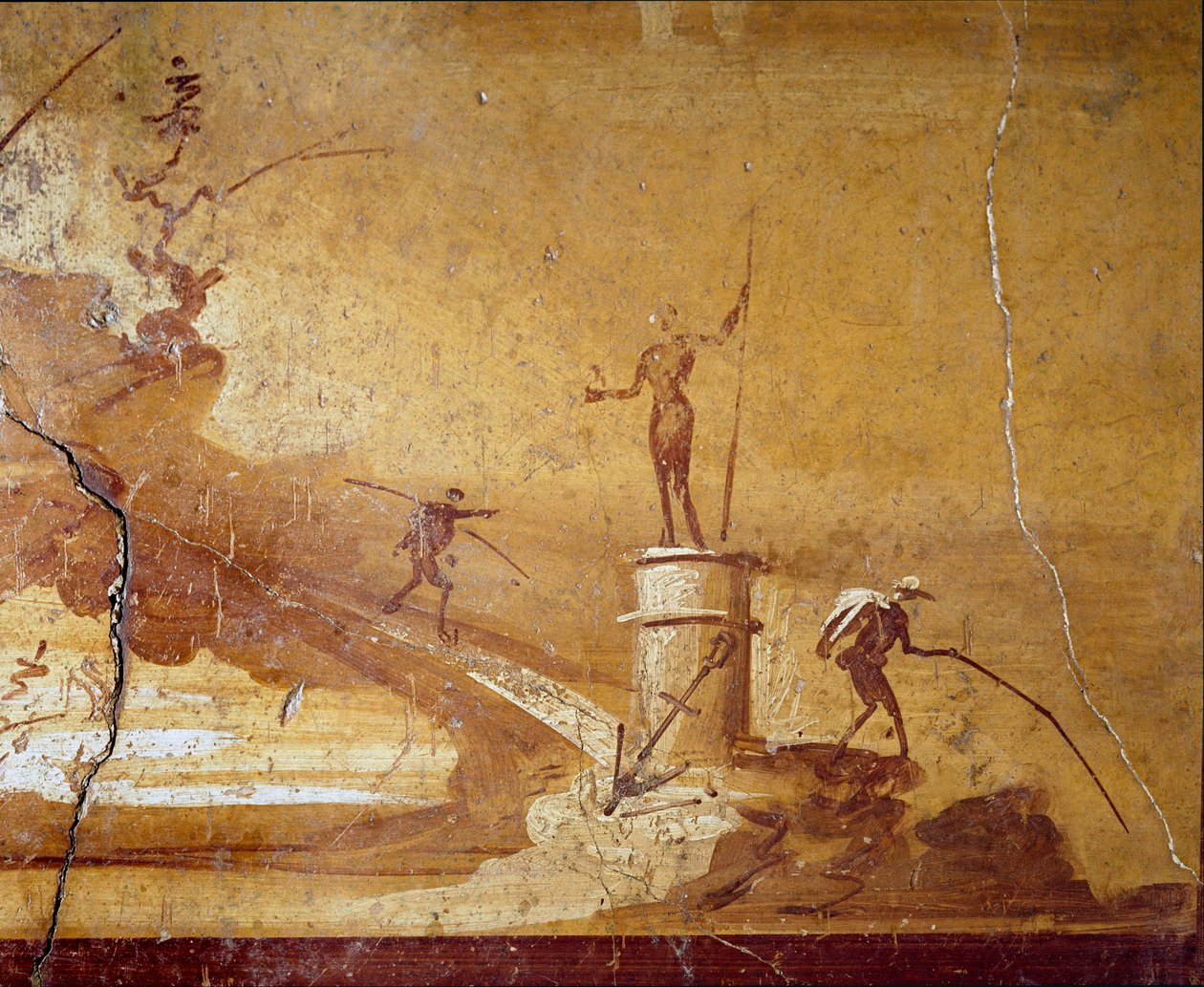 مشهد الصيد تفاصيل لوحة جدارية أحادية اللون من Herculanum (Ercolano) القرن الأول قبل الميلاد. نابولي Museo Archeologico Nazionale n. 9493 بواسطة رواية