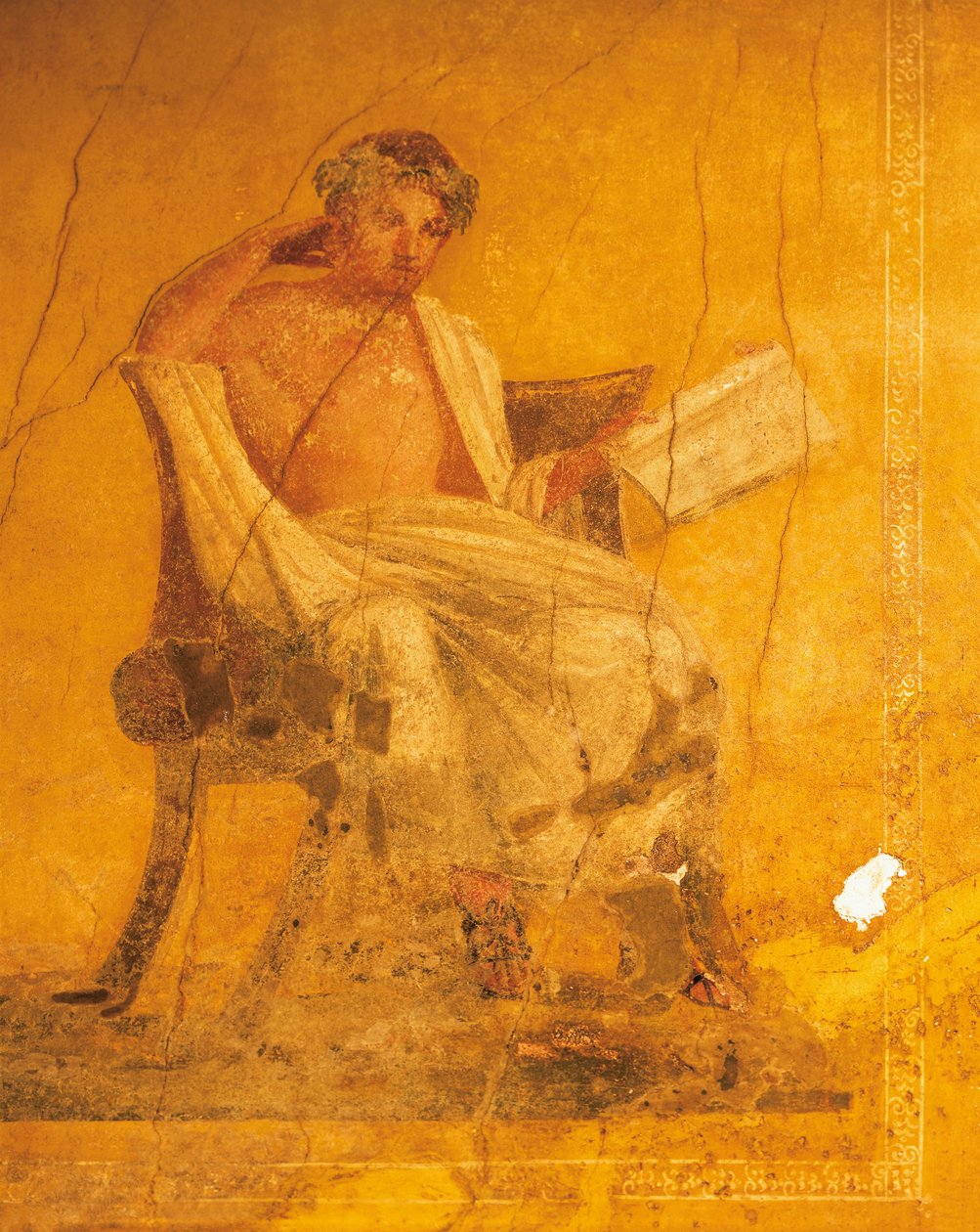 Fresco on yellow background depicting Greek poet Menander, from House of Menander, Pompeii , Campania, Roman Civilization بواسطة رواية
