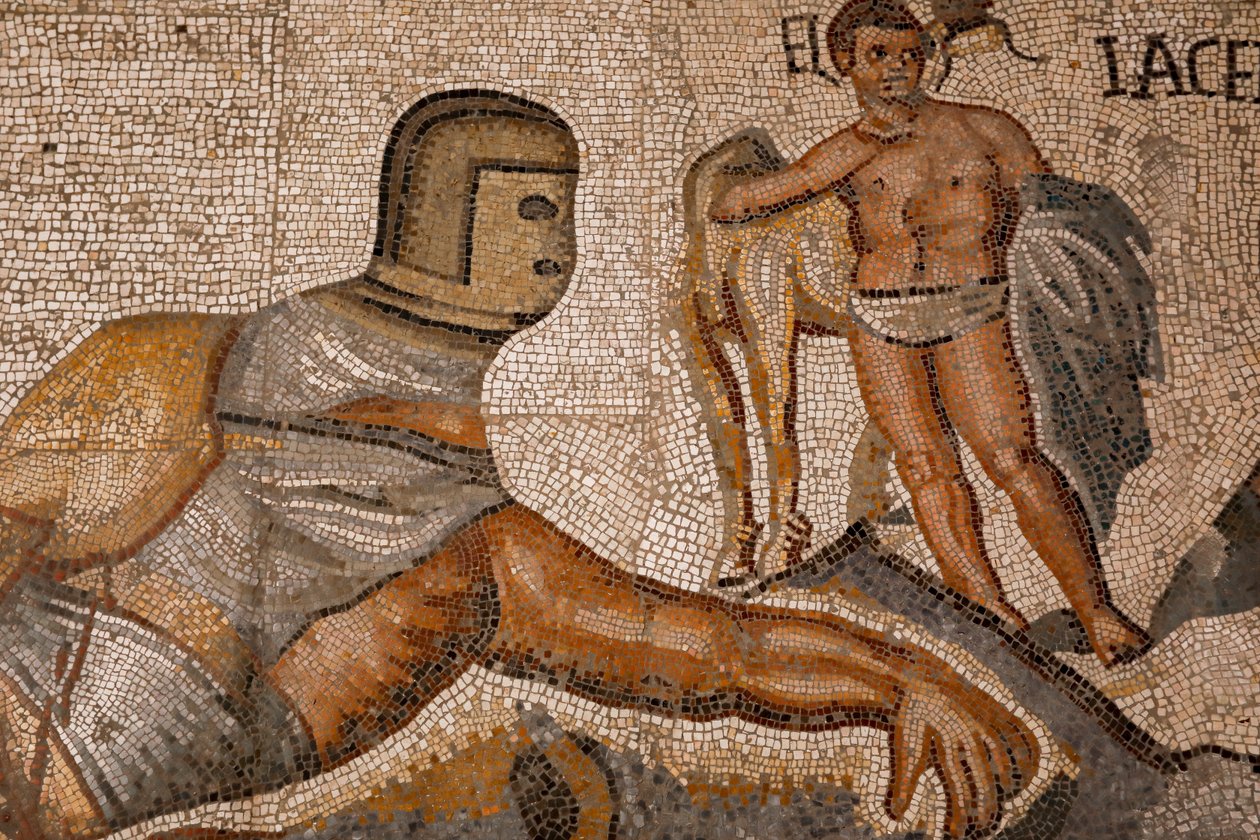معارك المصارع. 320-330، فسيفساء بواسطة رواية