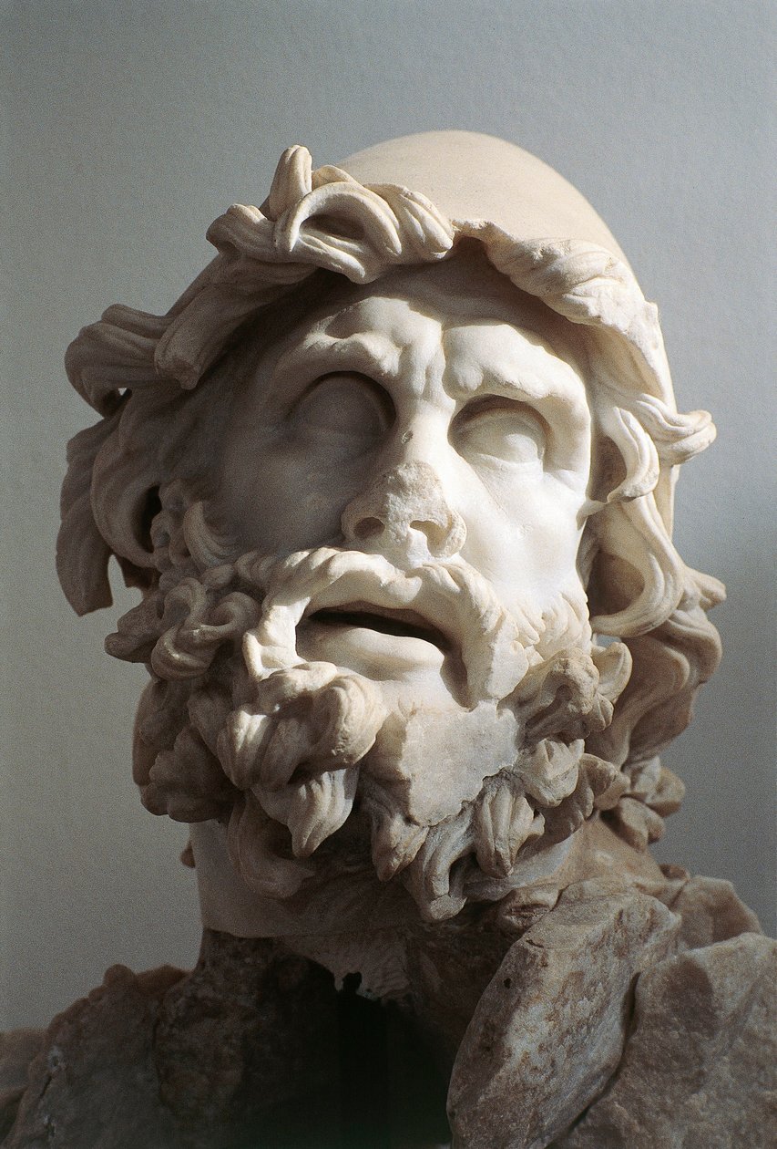 Head of Ulysses (Odysseus), Roman copy after an Hellenistic sculpture of the Rhodian school, probably from the blinding of Polyphemus statuary group, marble بواسطة رواية
