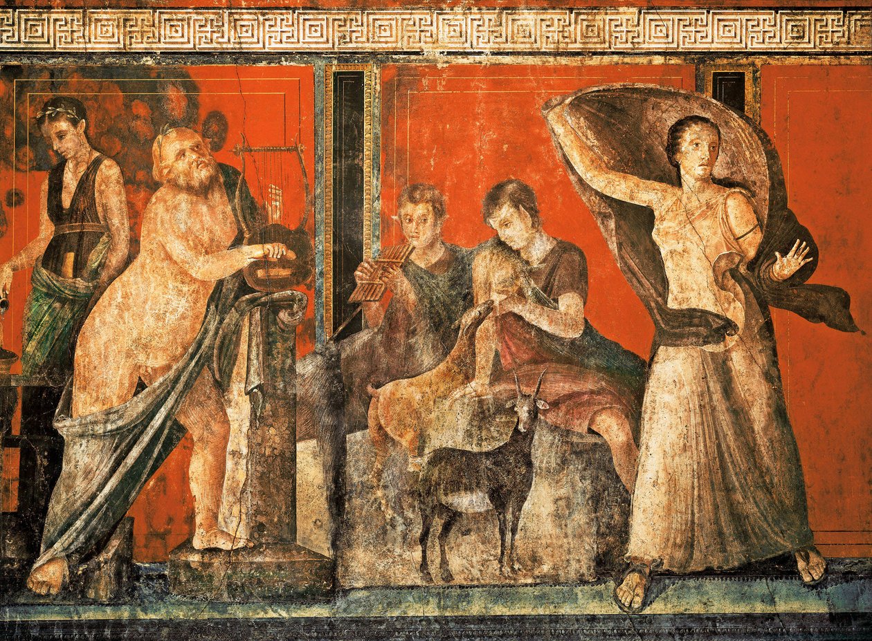 Initiation rites of the cult of Dionysus, fresco from the Villa Dei Mysteri بواسطة رواية