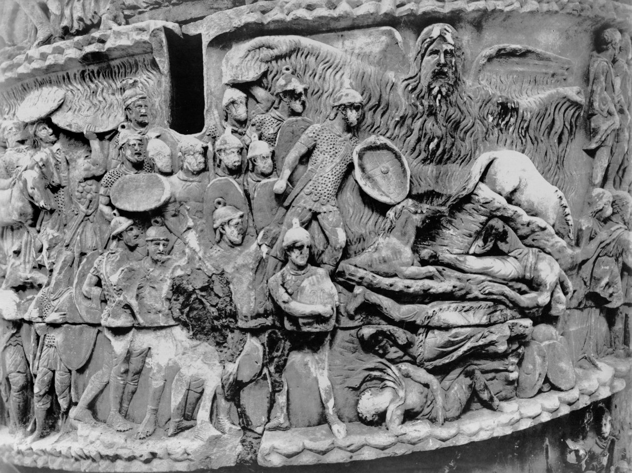 Miraculous Rain, detail from the column of Marcus Aurelius, AD 180-196 (marble) (b/w photo) بواسطة رواية