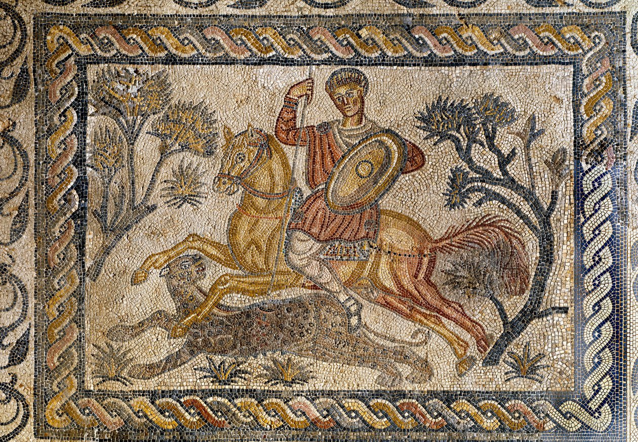Panther hunting scene- Mosaic, 4th century AD بواسطة رواية