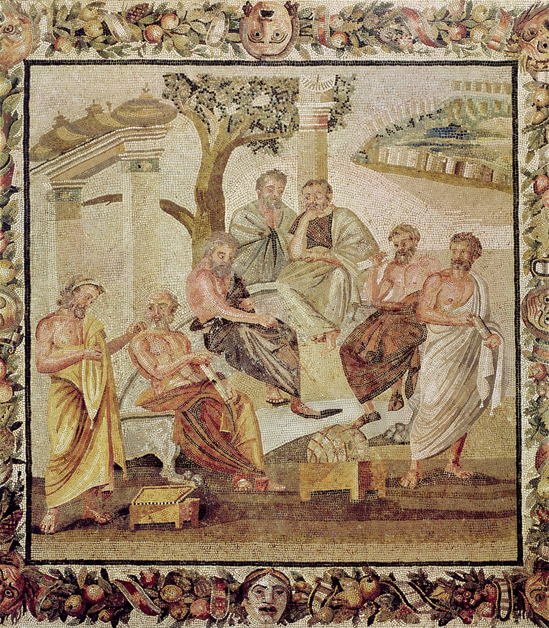 أفلاطون يتحدث مع تلاميذه ، من منزل T. Siminius ، Pompeii (فسيفساء) (انظر أيضًا 156873) بواسطة رواية